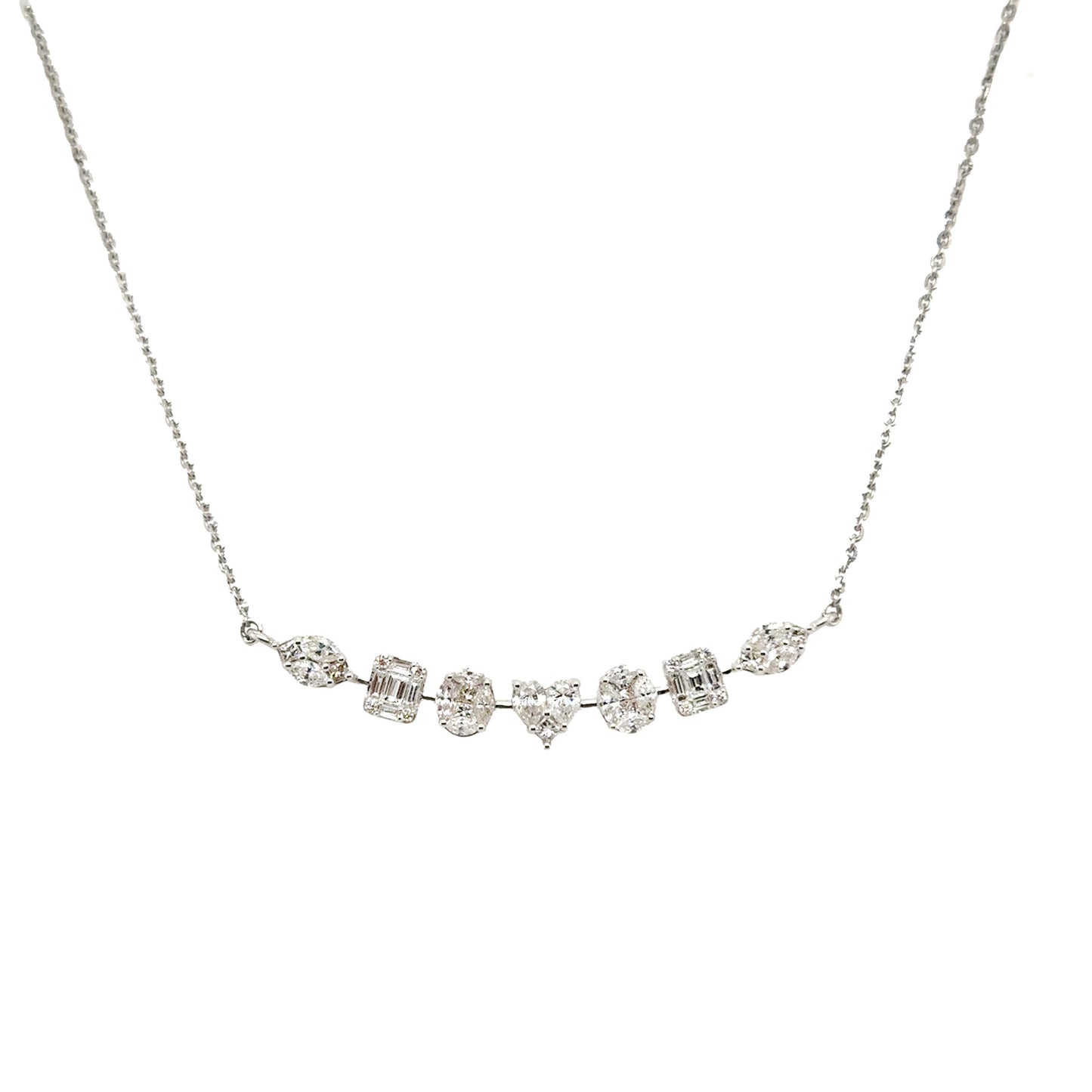 Multi-shape Diamond Cluster Bar Necklace