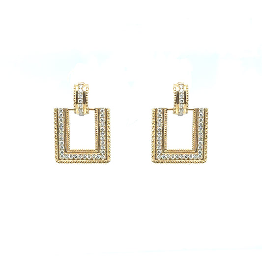 Hanging Diamond Square Statement Earrings