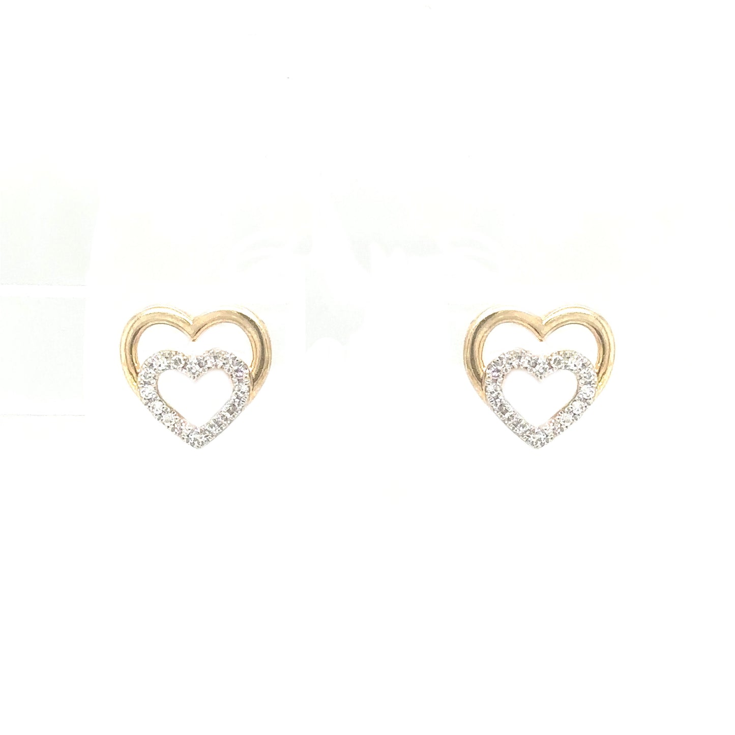 Double Heart Studs with Diamonds