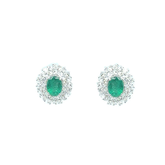 Emerald Statement Studs with Scattered Diamonds