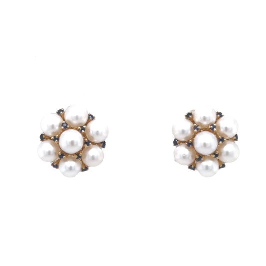 Pearl and sapphire floral studs