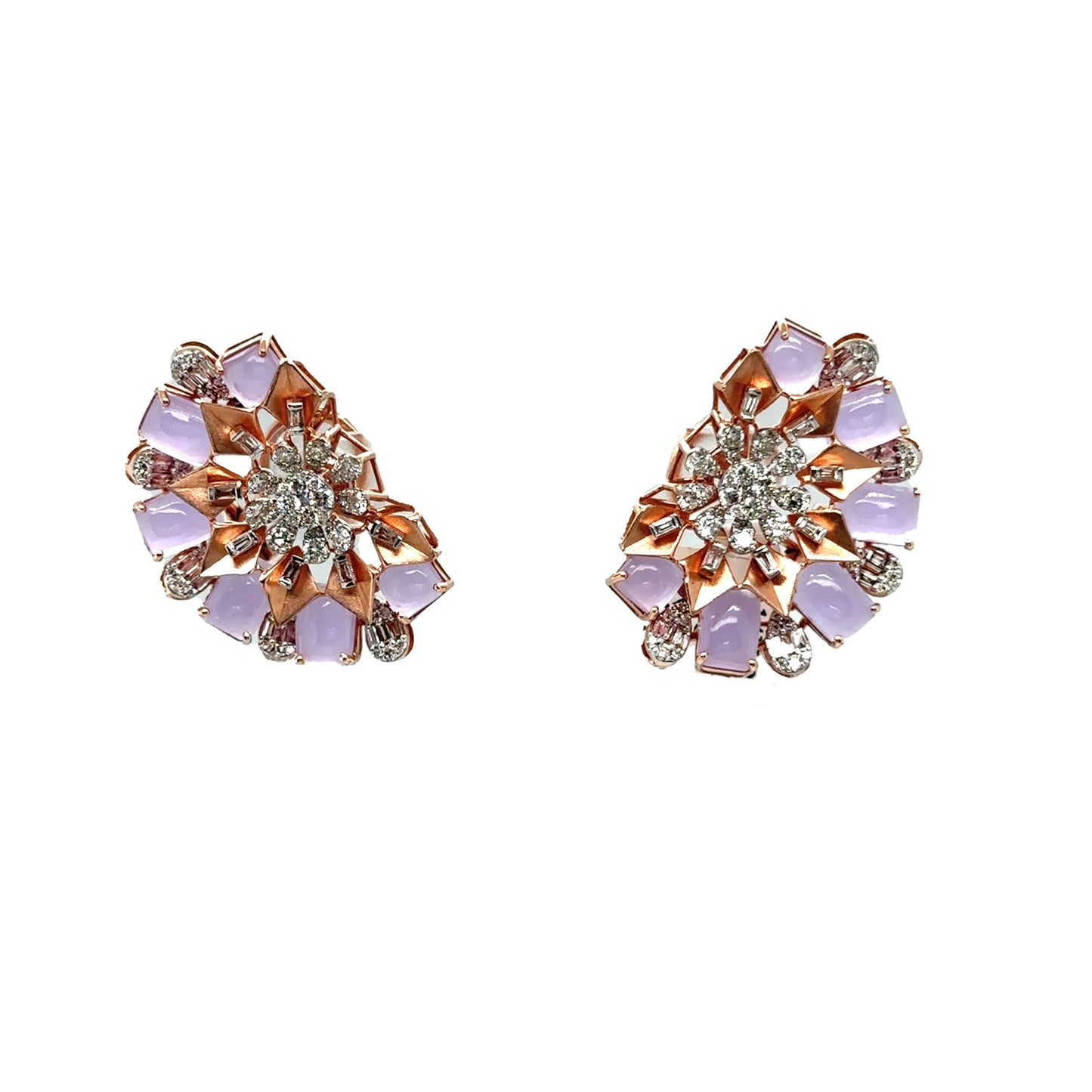 Purple Stone and Diamond Fan Statement Studs