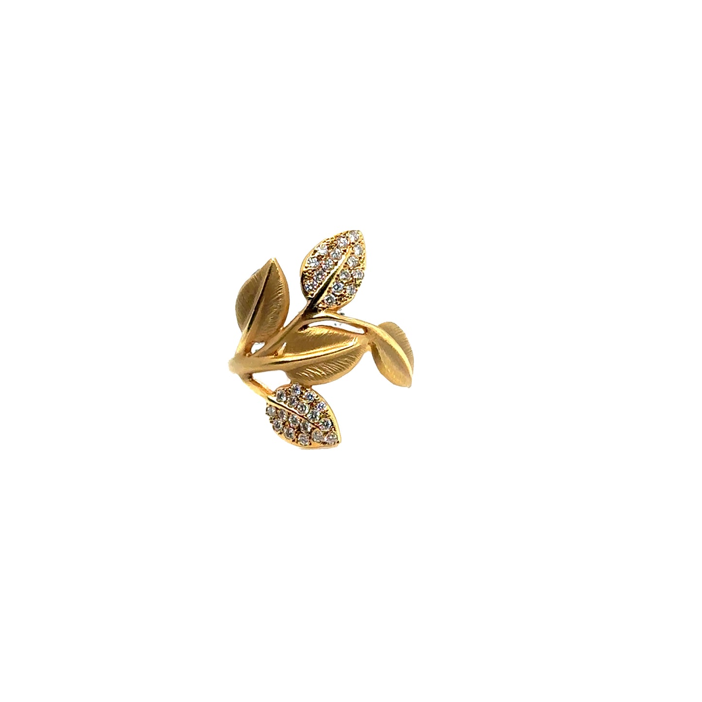 Matte Leaf Ring with Diamonds