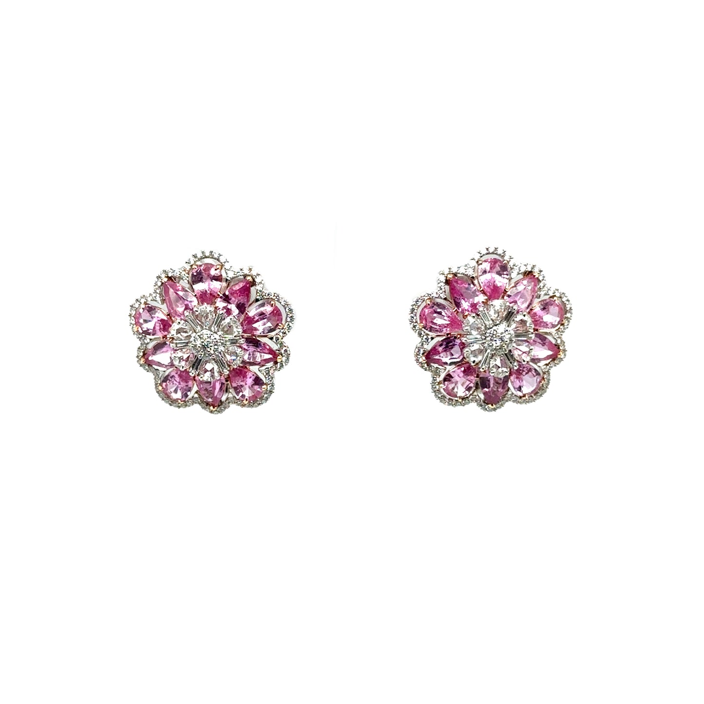 Pink Sapphire and Diamond Floral Statement Studs