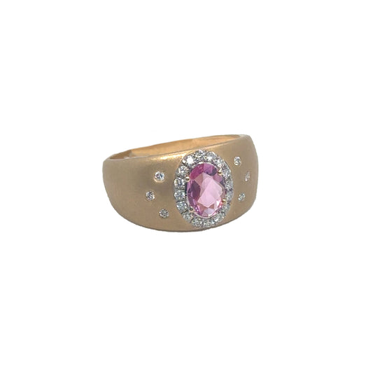 Matte Ring with Pink Sapphire and Diamonds