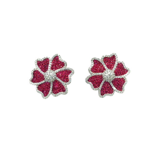 Ruby and Diamond Flower Statement Studs