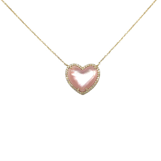 Pink MOP Heart Necklace with Diamond Halo