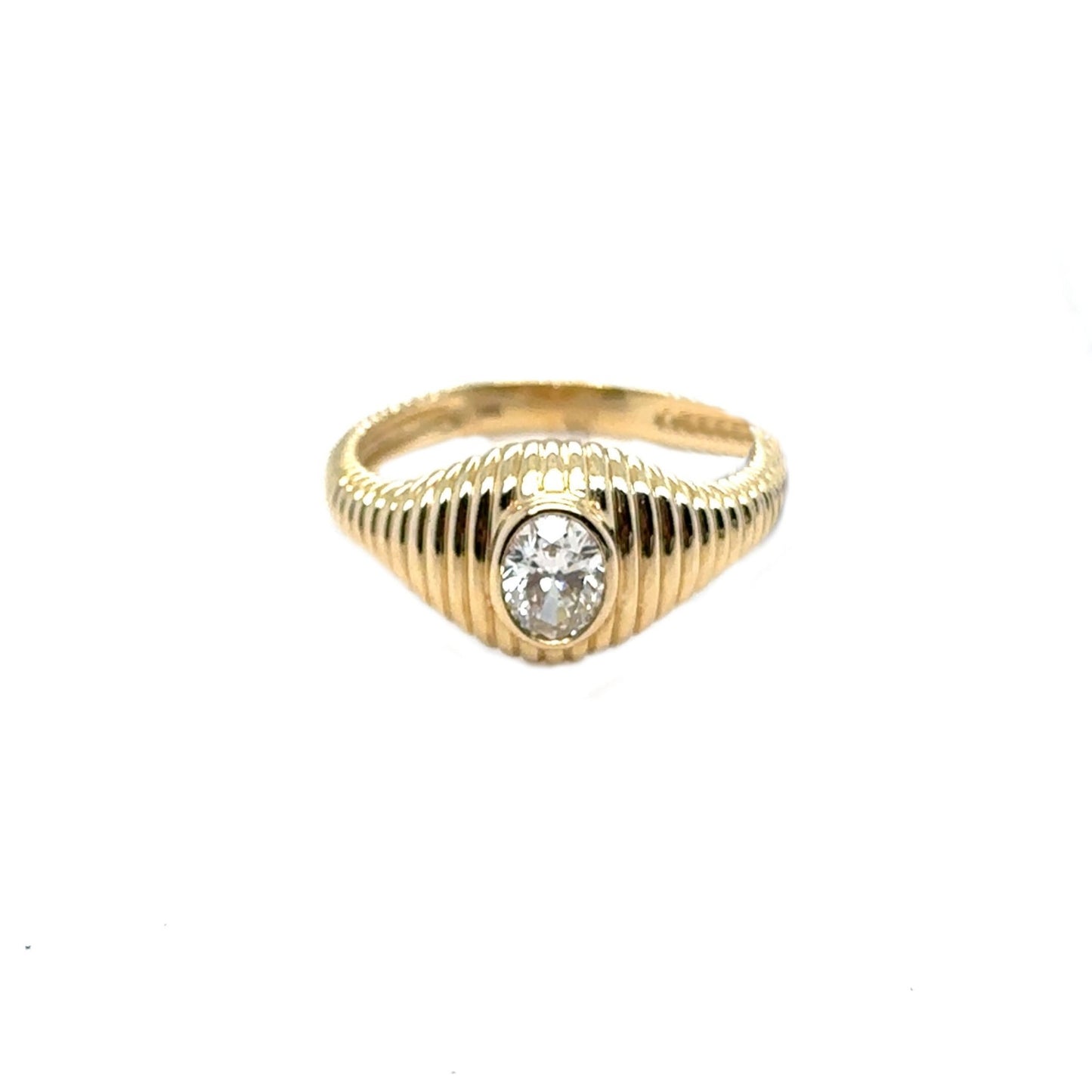 Ribbed Ring with Bezel Set Oval Diamond