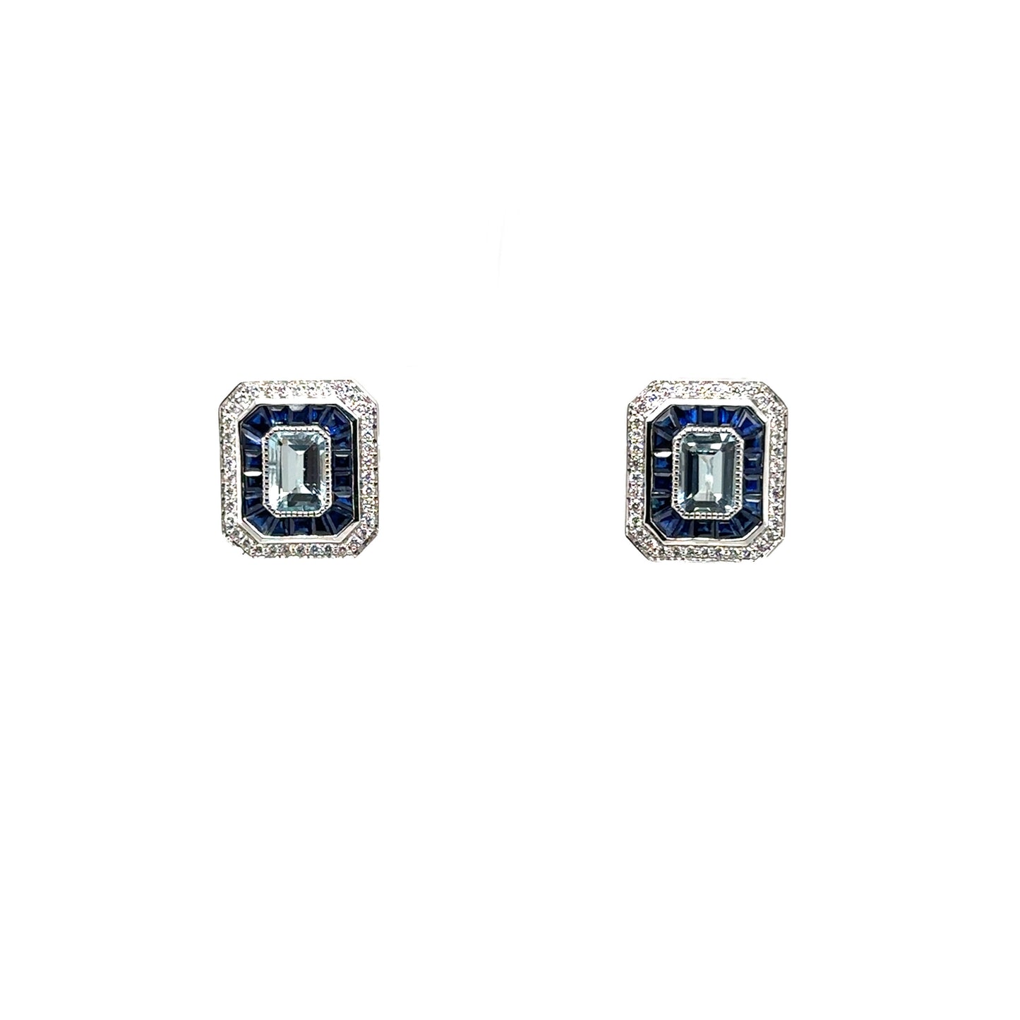 Rectangle Sapphire and Diamond Studs