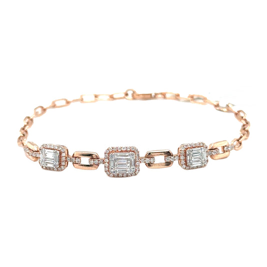 Chain Bracelet with Diamond Rectangular Clusters