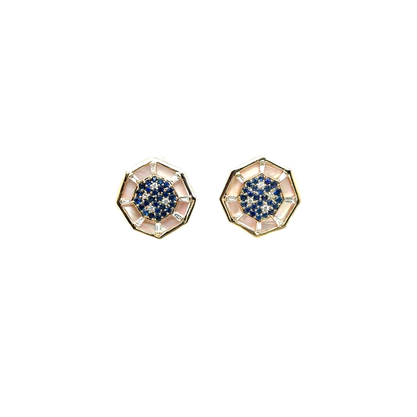 Sapphire and MOP Octagonal Studs with Diamonds