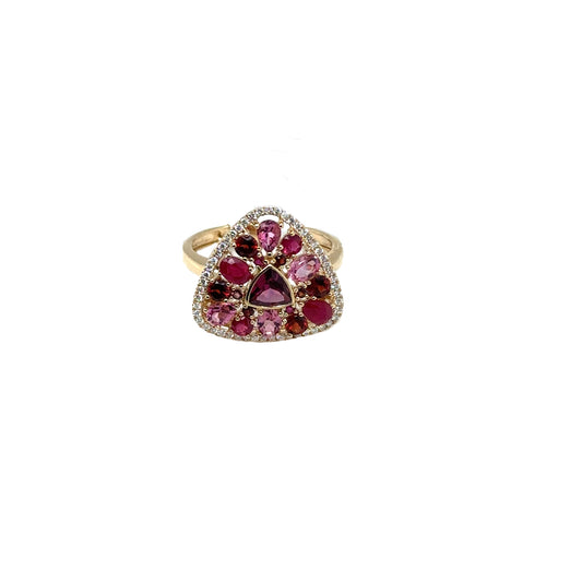 Pink Sapphire and Diamond Triangular Ring