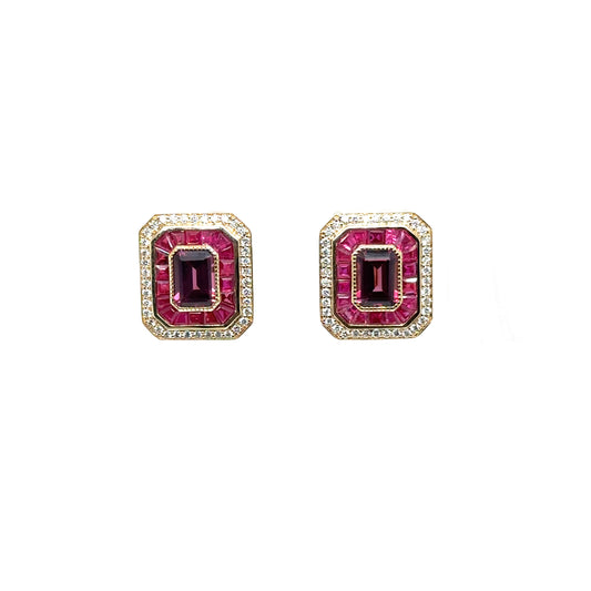 Rhodolite and Ruby Diamond Studs