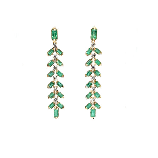 Diamond and Emerald Feather Style Hanging earrings