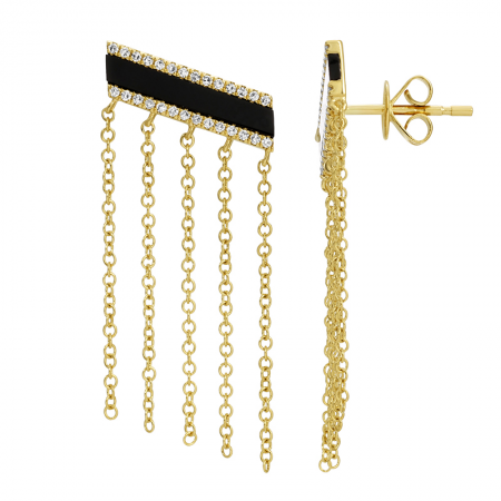 Onyx and Diamond Hanging Chain Earring