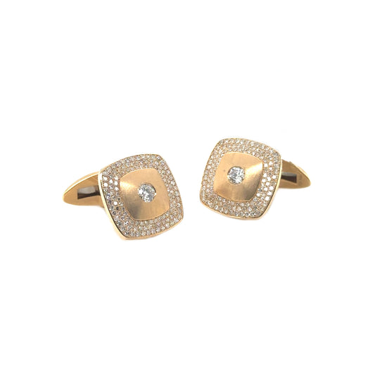 Cushion Cufflinks with Diamond Halo and Centre