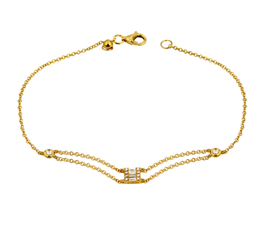 Yellow Gold Double Chain Cluster Bracelet