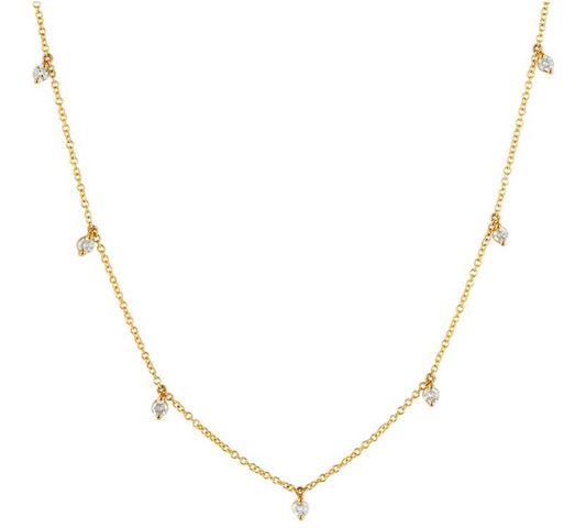 Yellow Gold Round Hanging Diamond Necklace