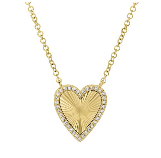 Yellow Gold Fluted Heart Diamond Necklace