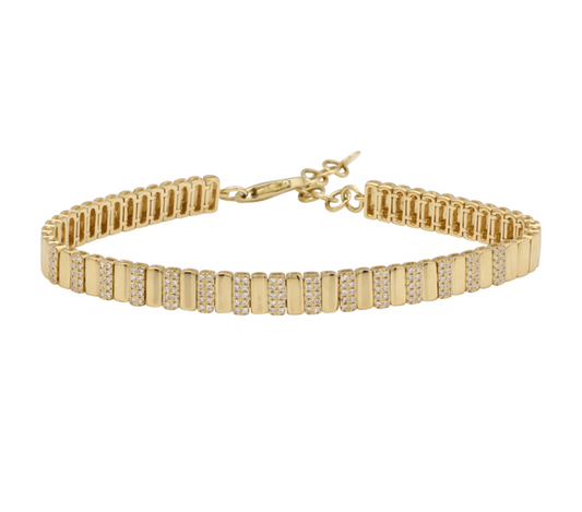 Yellow Gold Fluted Pattern Diamond Bracelet