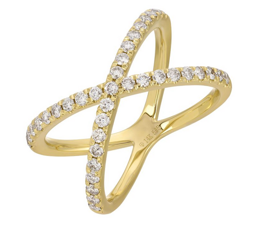 Yellow Gold Crossover Diamond Ring