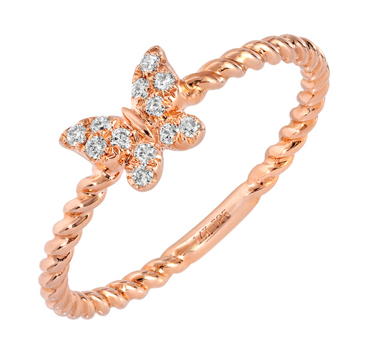 Rose Gold Twist Butterfly Diamond Ring