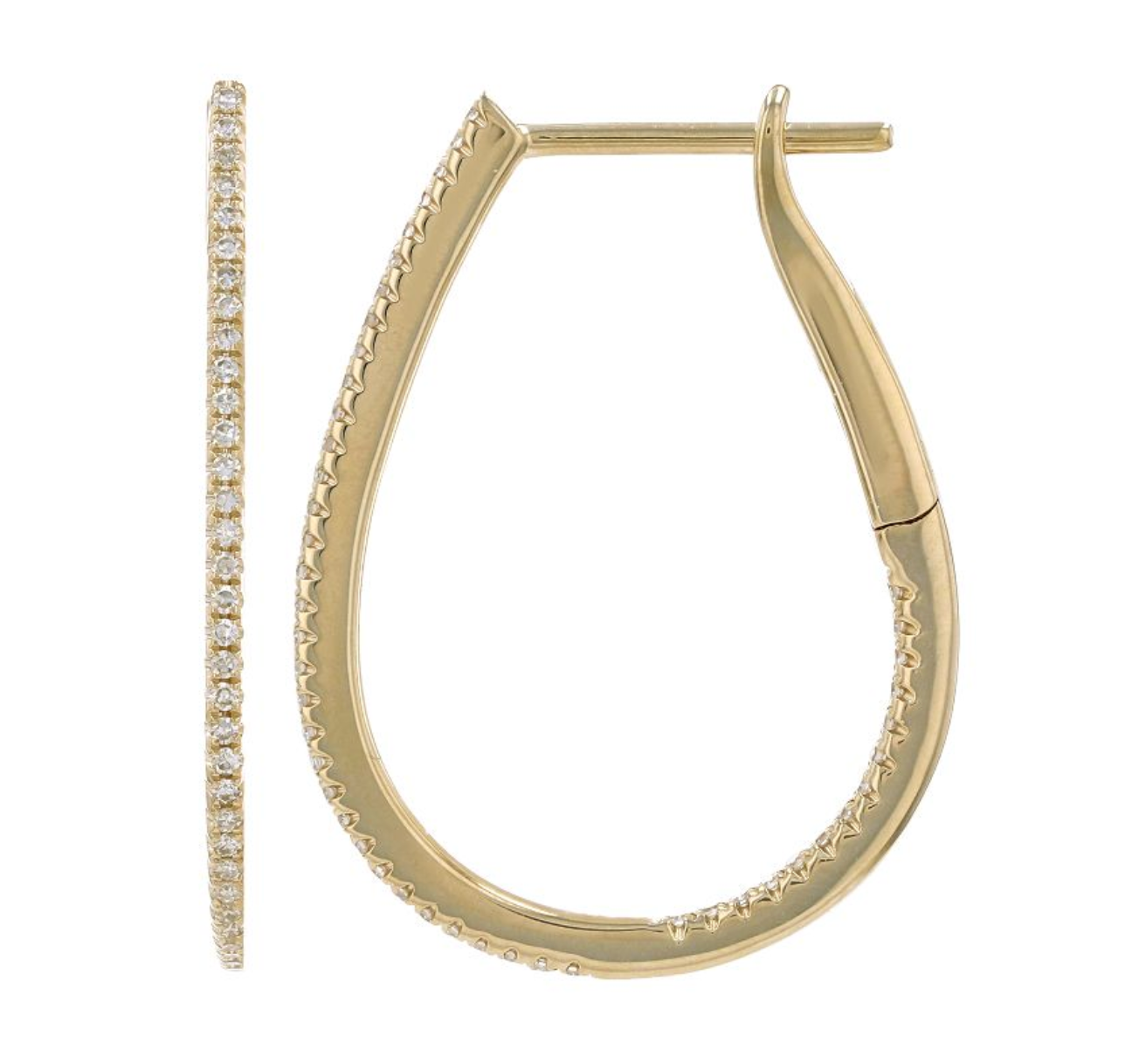 Yellow Gold Pear Shaped Inside Out Diamond Hoop Earrings