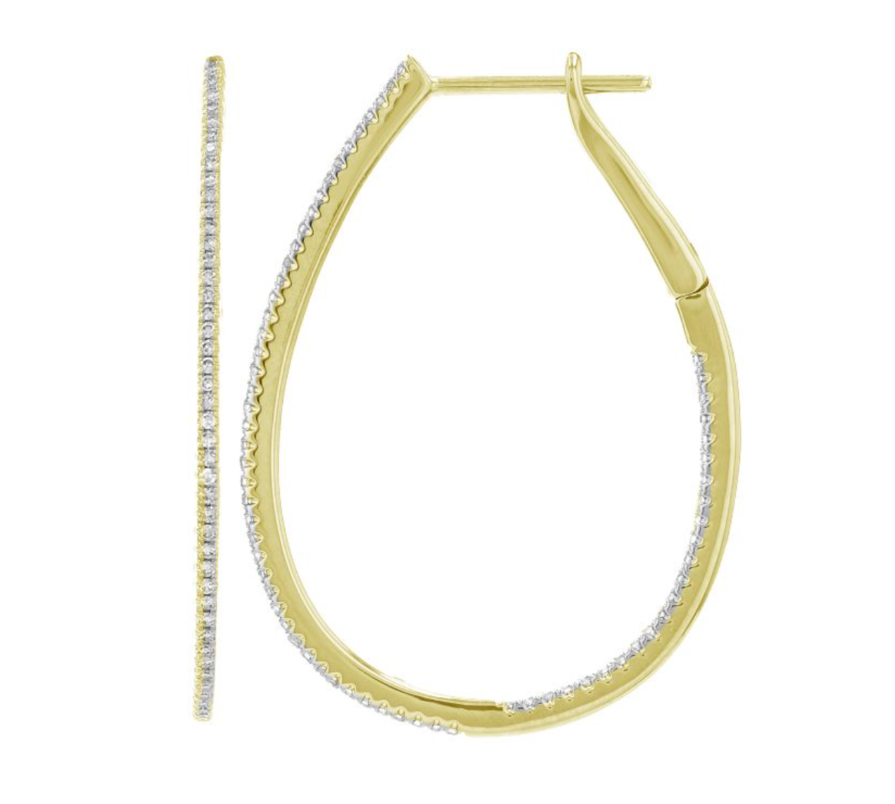 Yellow Gold Pear Shaped Inside Out Diamond Hoop Earrings