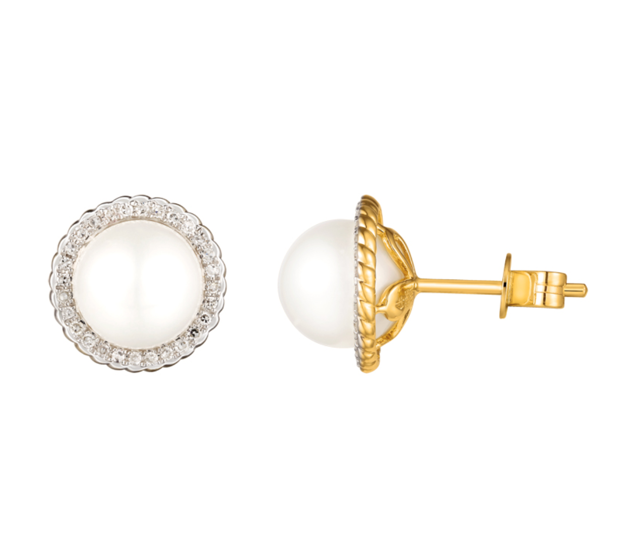 Yellow Gold Pearl Earrings