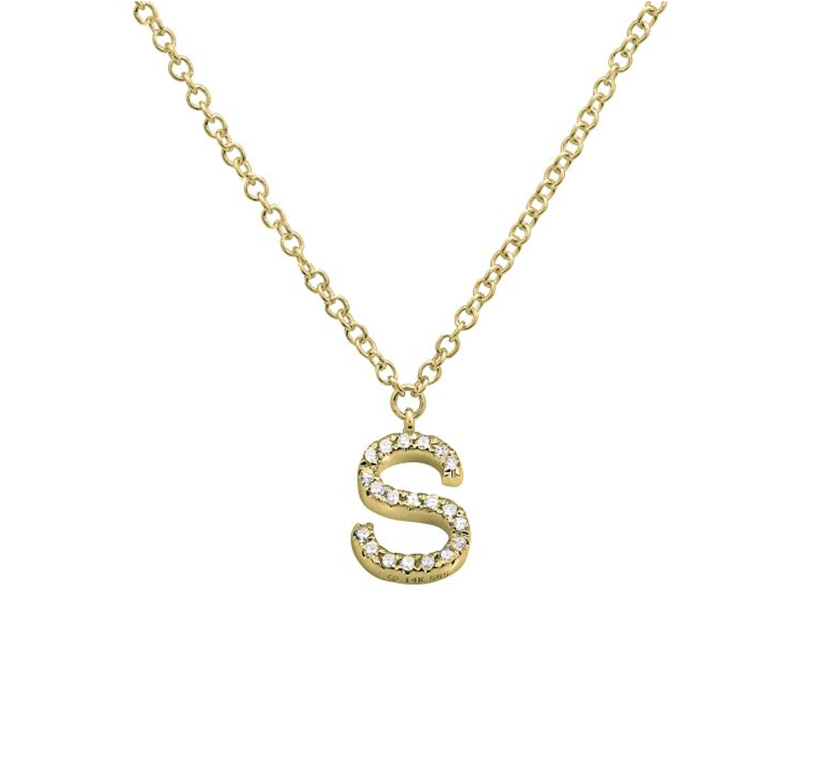 Yellow Gold Initial Diamond Necklace