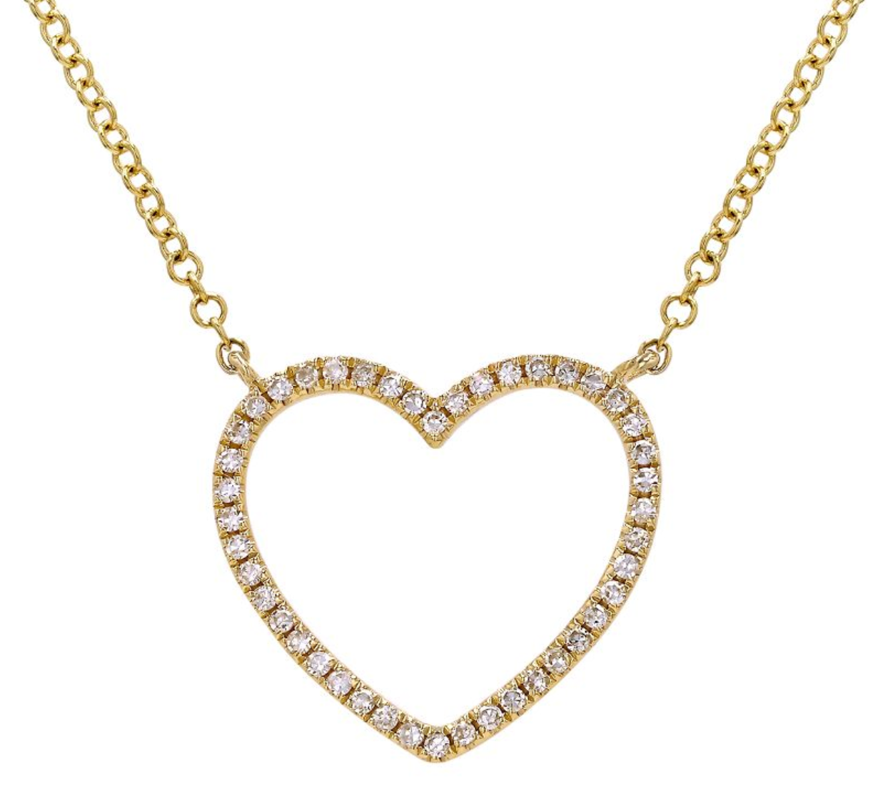 Yellow Gold Open Heart Diamond Necklace