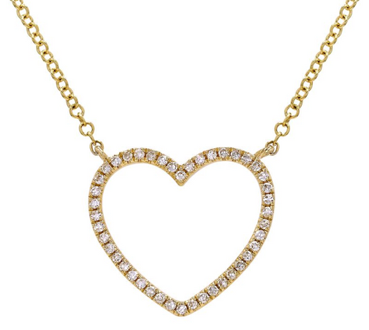 Yellow Gold Open Heart Diamond Necklace