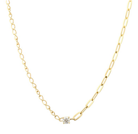 Yellow Gold Mixed Chain Diamond Necklace