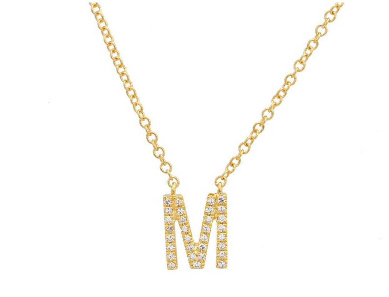 Yellow Gold Initial M Diamond Necklace