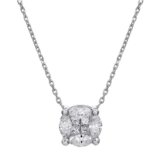 White Gold Illusion Round Diamond Necklace