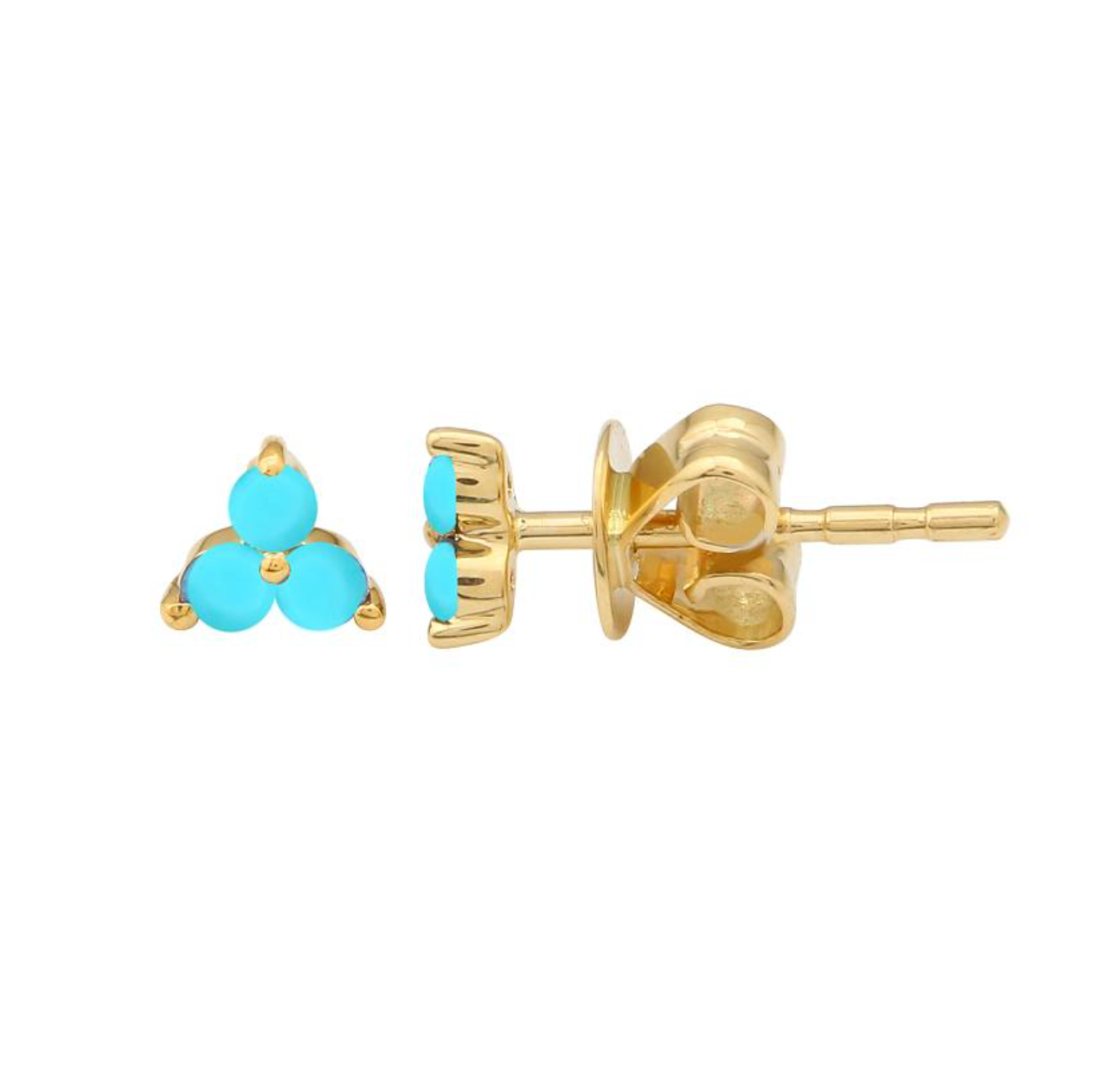 Yellow Gold Trio Turquoise Stud Earrings