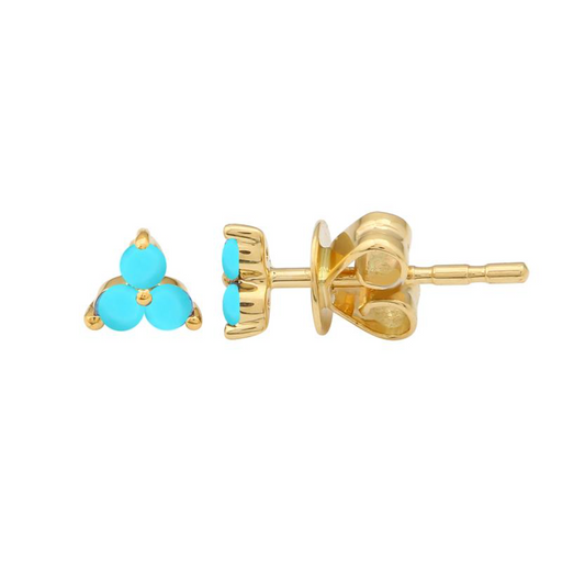 Yellow Gold Trio Turquoise Stud Earrings