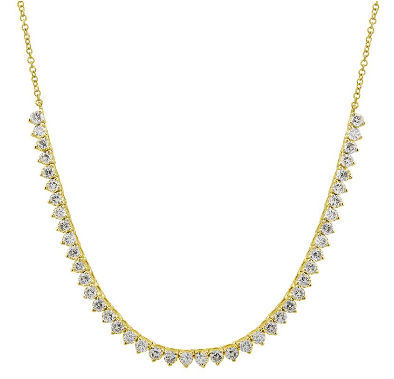 Yellow Gold 3 Prongs Setting Diamond Tennis Chain Necklace