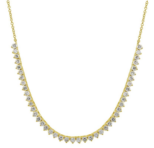 Yellow Gold 3 Prongs Setting Diamond Tennis Chain Necklace