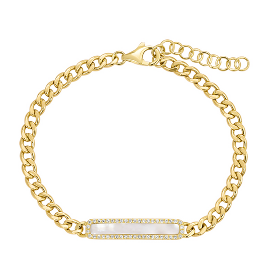 Mop Diamond Bar Cuban Bracelet