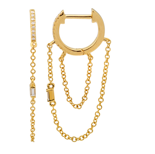 Diamond Hanging Chain Huggies