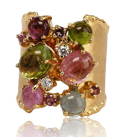 Colored Stone, Diamond and Gold Statement Ring