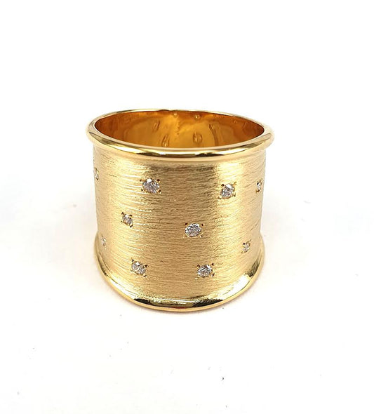 Brushed Gold Ring with Embedded Diamonds