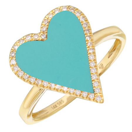 Turquoise Heart Ring with Diamond Halo