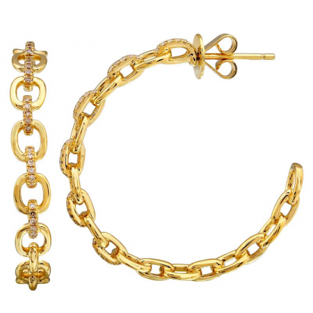 Diamond and Gold Link Chain Hoops