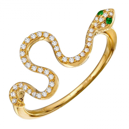 Diamond Snake Ring with Emerald Eyes