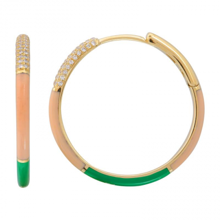 Yellow Gold Diamond Color Block Enamel Hoops