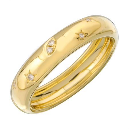 Gold Ring with Embedded Diamond Stars