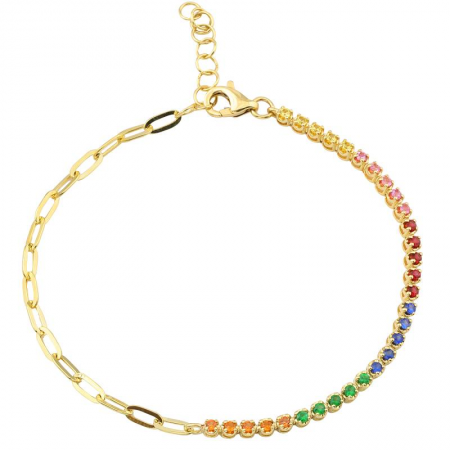 Multi Color Gemstone Bracelet on Paperclip Chain