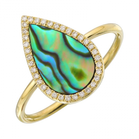 Pear Shape Abalone Ring with Diamond Halo